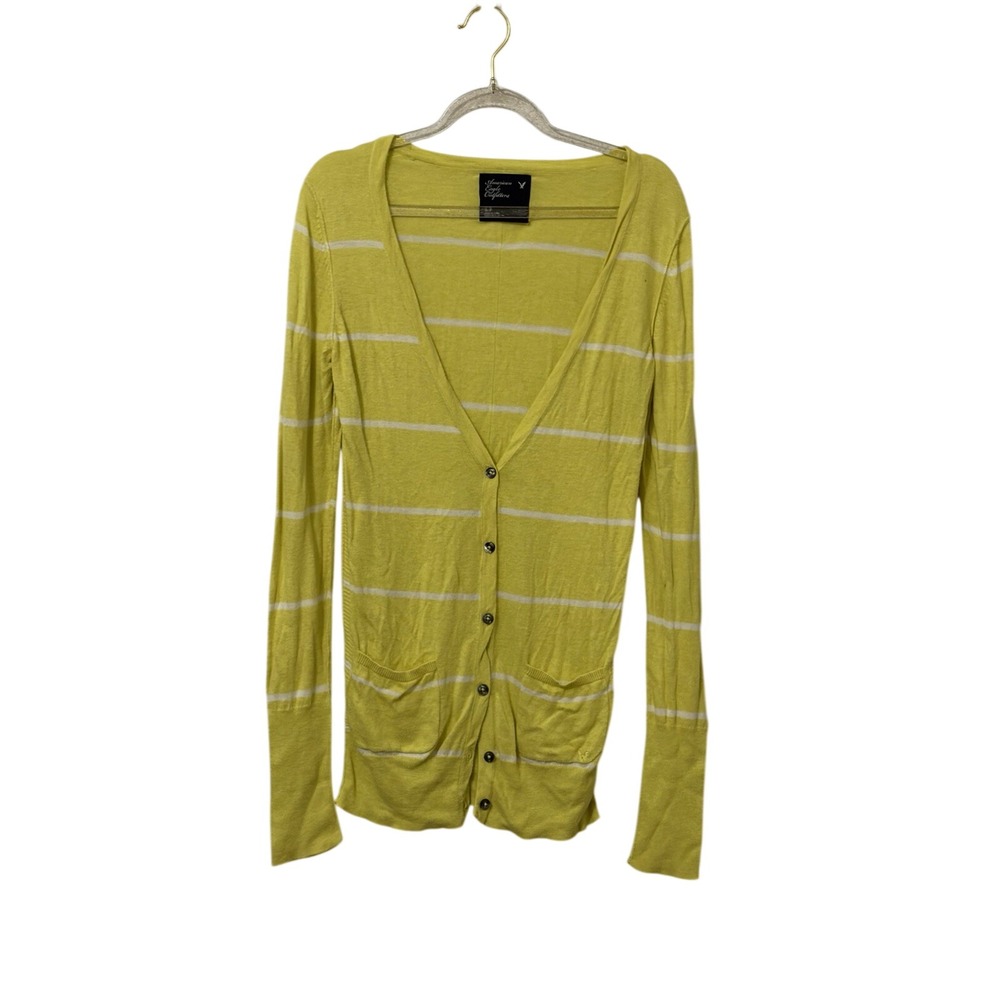 Y2K American Eagle Cardigan Womens S Sweater Preppy Striped Capsule V‎ Neck Long
